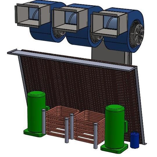 A drawing of a cooling system with three fans