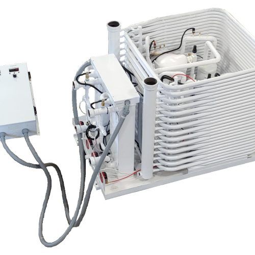 A white machine with a lot of wires coming out of it