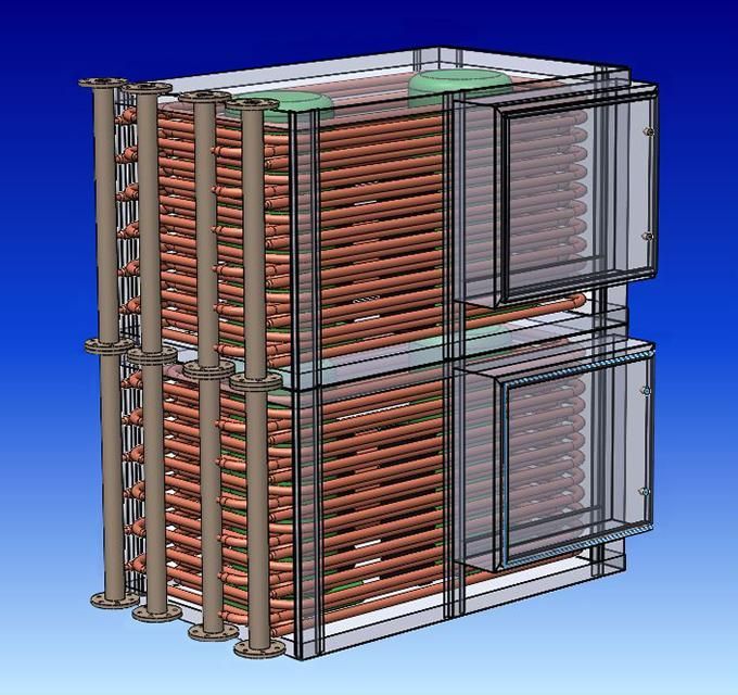 A computer generated image of a stack of copper pipes