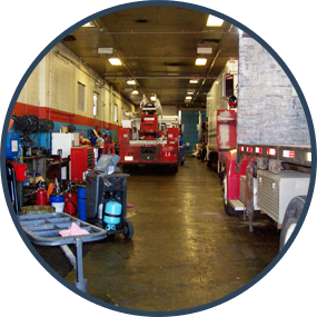 Trucks inside warehouse