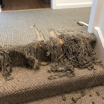 A pile of carpet is sitting on top of a set of stairs.