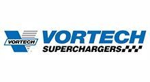 The logo for vortech superchargers is blue and black.