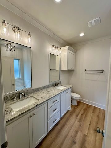 a bathroom with a sink , toilet , and mirror