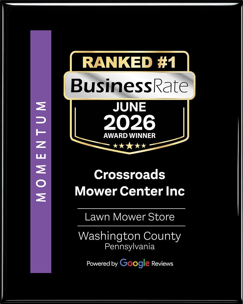 Award plaque for Crossroads Mower Center Inc., Ranked #1 BusinessRate June 2026 in Washington County, Pennsylvania