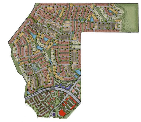 A map of a residential area with a red building in the middle