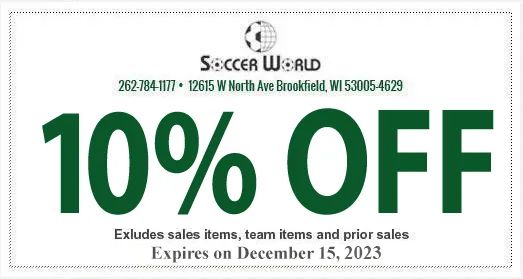 Coupons Soccer Gear and Foot wear Soccer World Brookfield WI