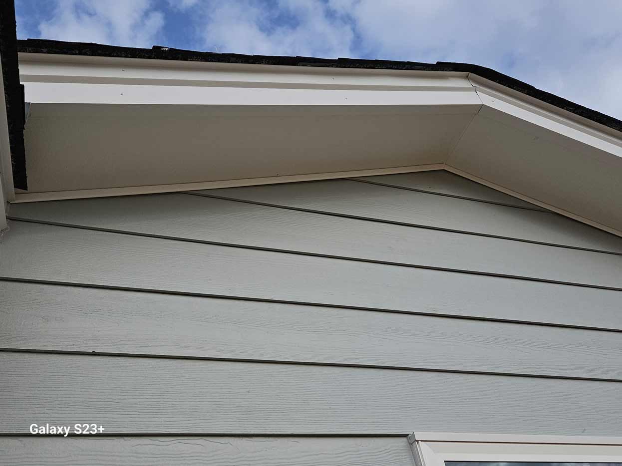 The roof of a house has a gutter on it