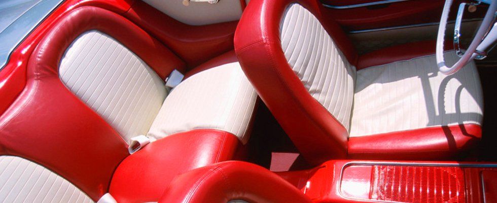 red and white upholstered car seats