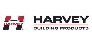 Harvey Building Products logo with red and black text and an