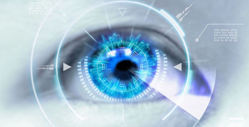 A close up of a person's eye with a circle around it.