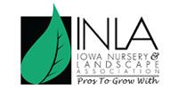 INLA logo with green leaf and black text for Iowa Nursery & Landscape Association, “Pros To Grow With”