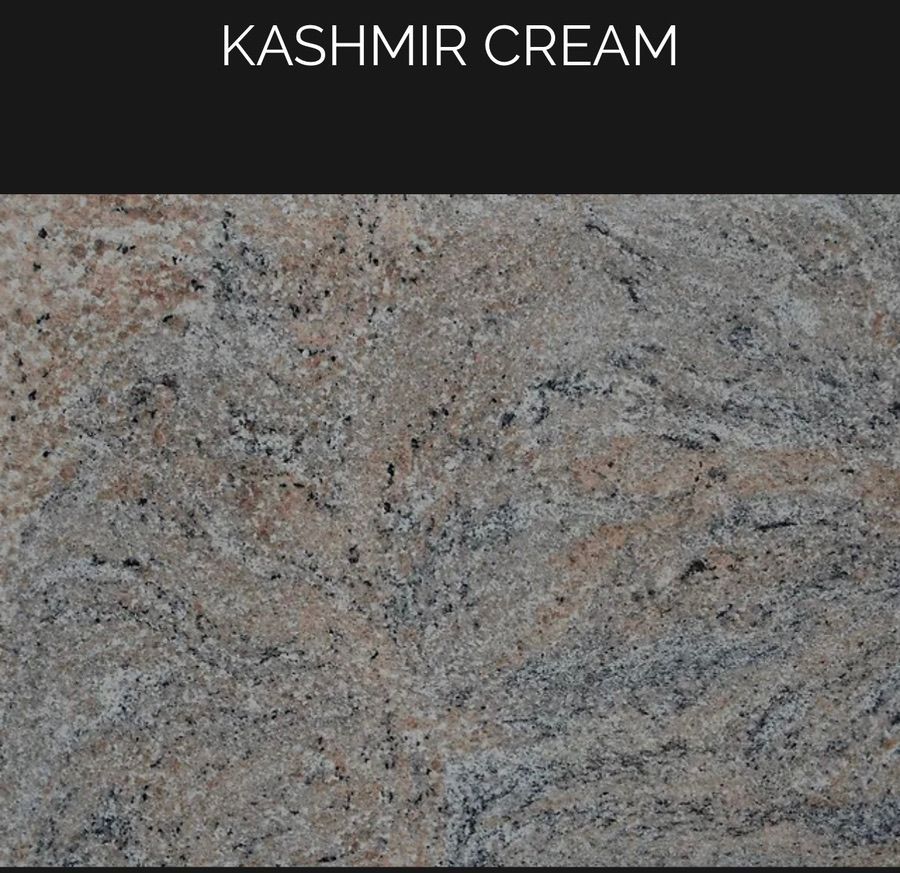 A close up of a kashmir cream granite slab.