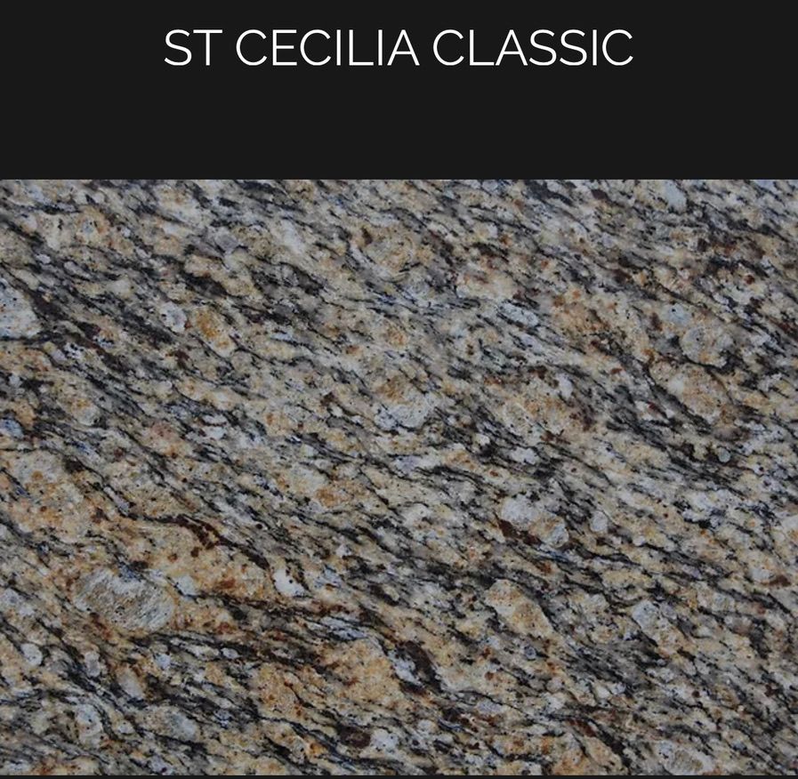 A close up of a st cecilia classic granite counter top