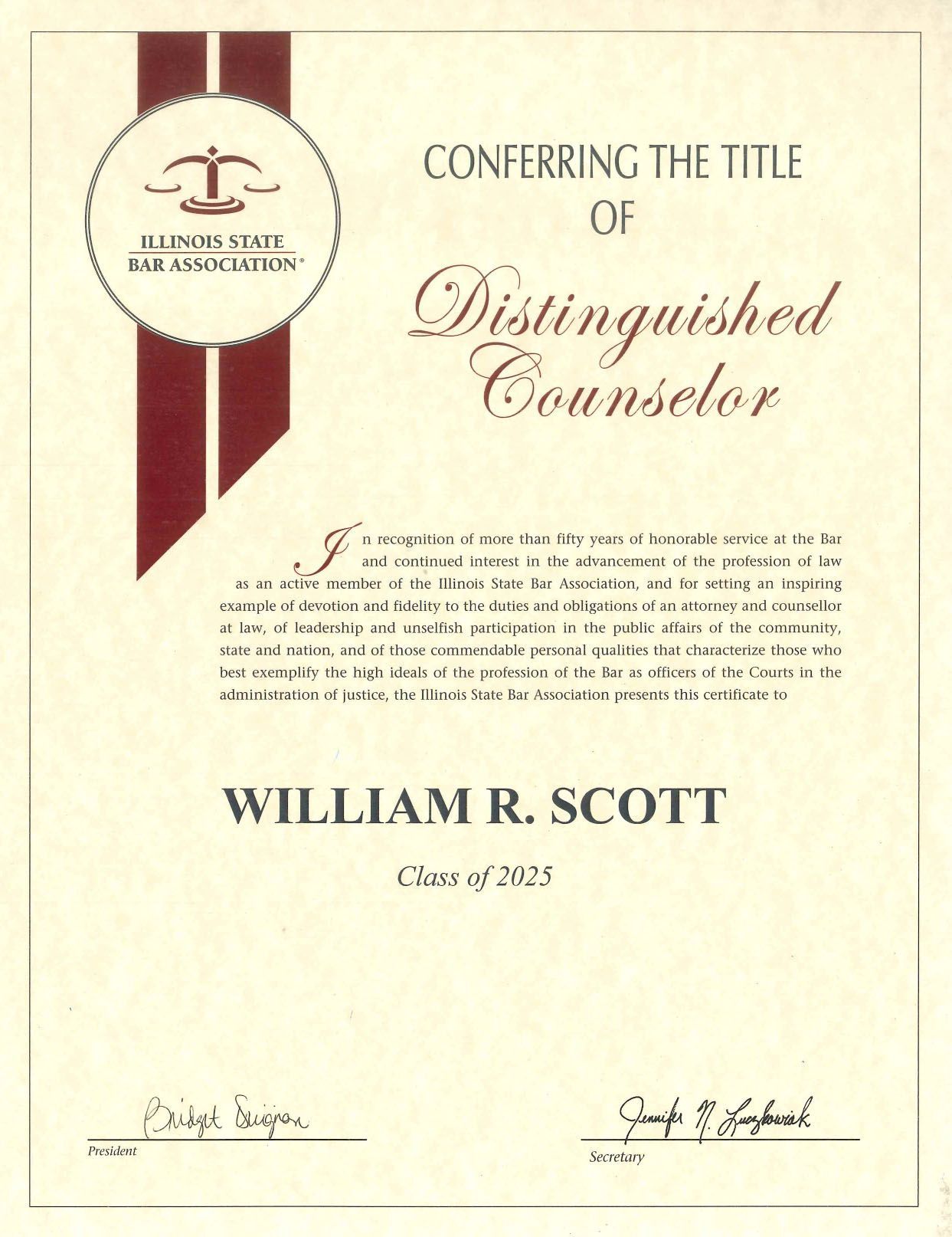 WRS Distinguished Counselor certificate