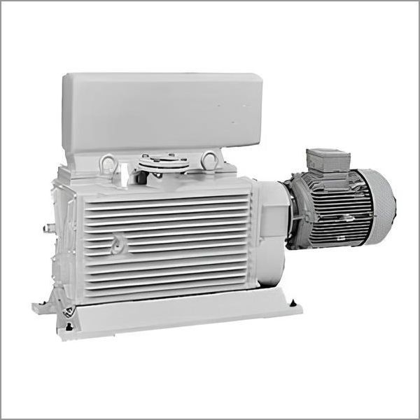 Electric motor with a ribbed body, attached to a smaller motor on the right. Gray.
