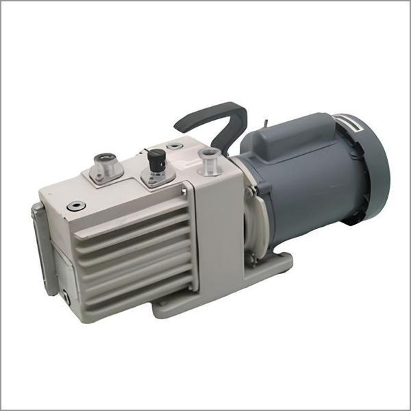 Vacuum pump, gray and silver, with a black handle and motor.