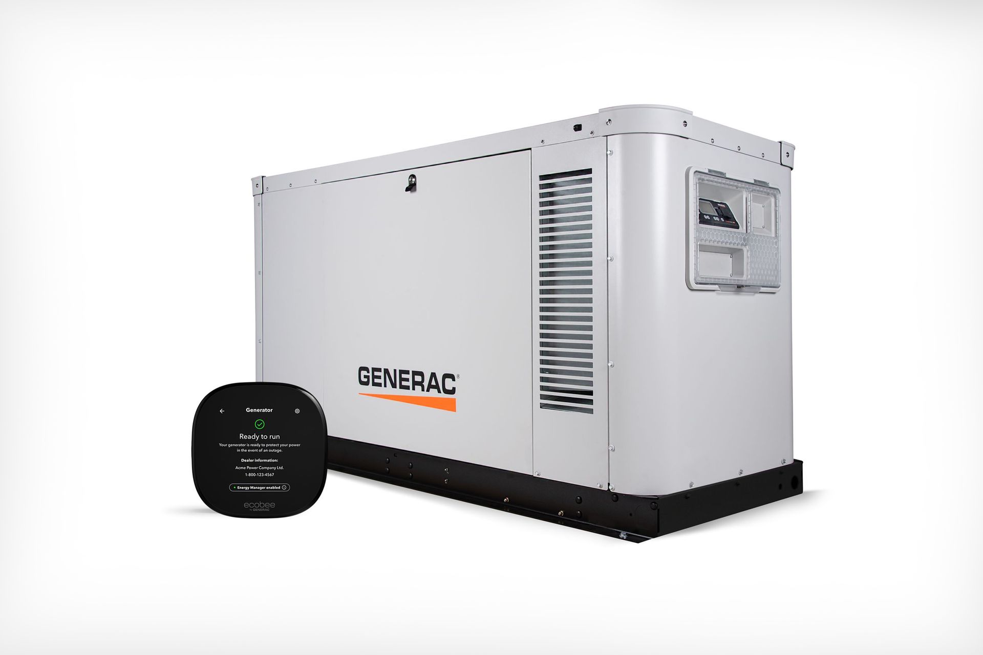 Beige house with a porch and a generator unit on the side.