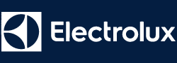 The electrolux logo is on a blue background