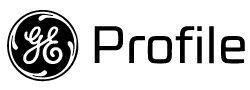 A black and white logo for ge profile on a white background.
