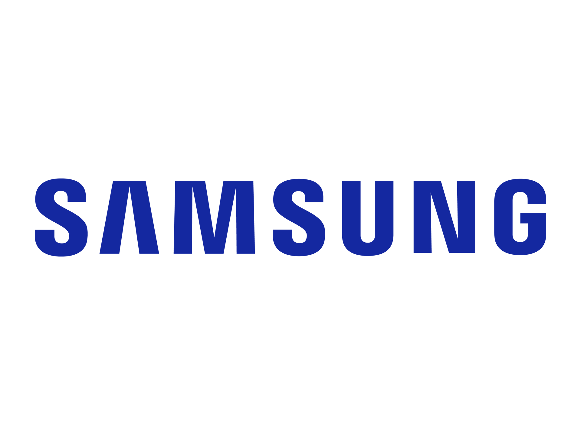 Samsung logo in blue text on a white background.