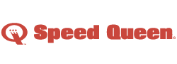 The logo for speed queen is red and white on a white background.