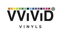 Vivid Vinyls logo with multicolored squares above black text on a white background