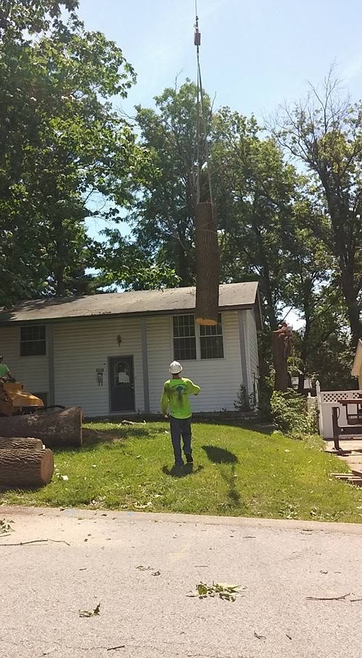 Worker in reflective vest inspecting a house with a tall utility pole in front