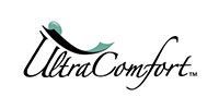 Logo for Ultra Comfort with stylized text and a teal and black graphic.