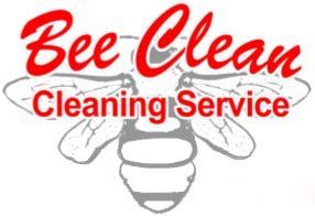 A logo for bee clean cleaning service with a bee on it