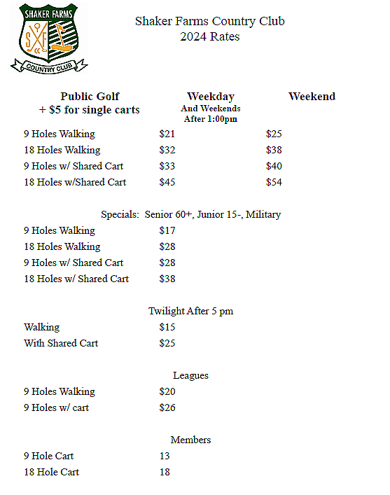 golf rate list