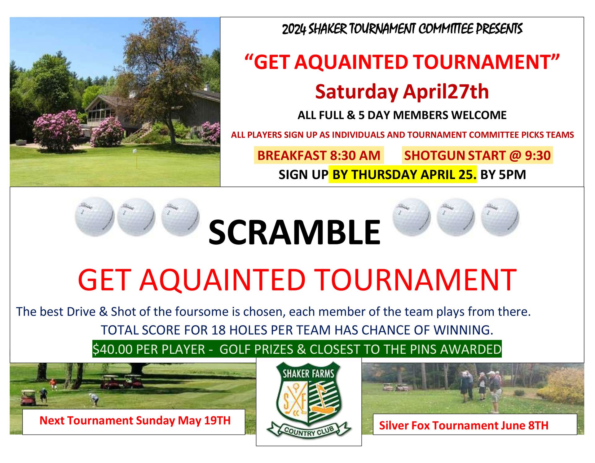 Get Acquainted Tournament  - April 27th