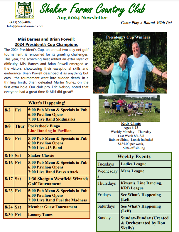 Shaker Farms Country Club Pub Newsletter Westfield, MA