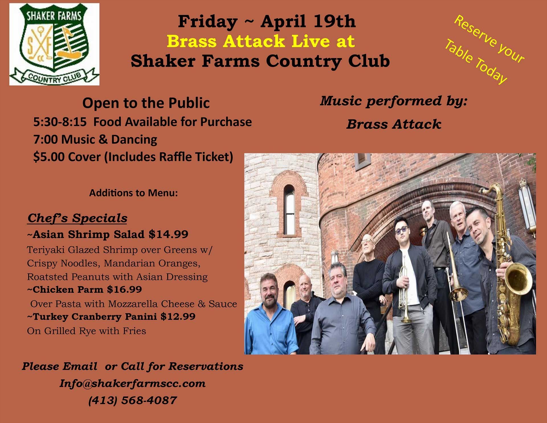 Brass Attack Live at Shaker Farms Country Club - Friday - April 19th