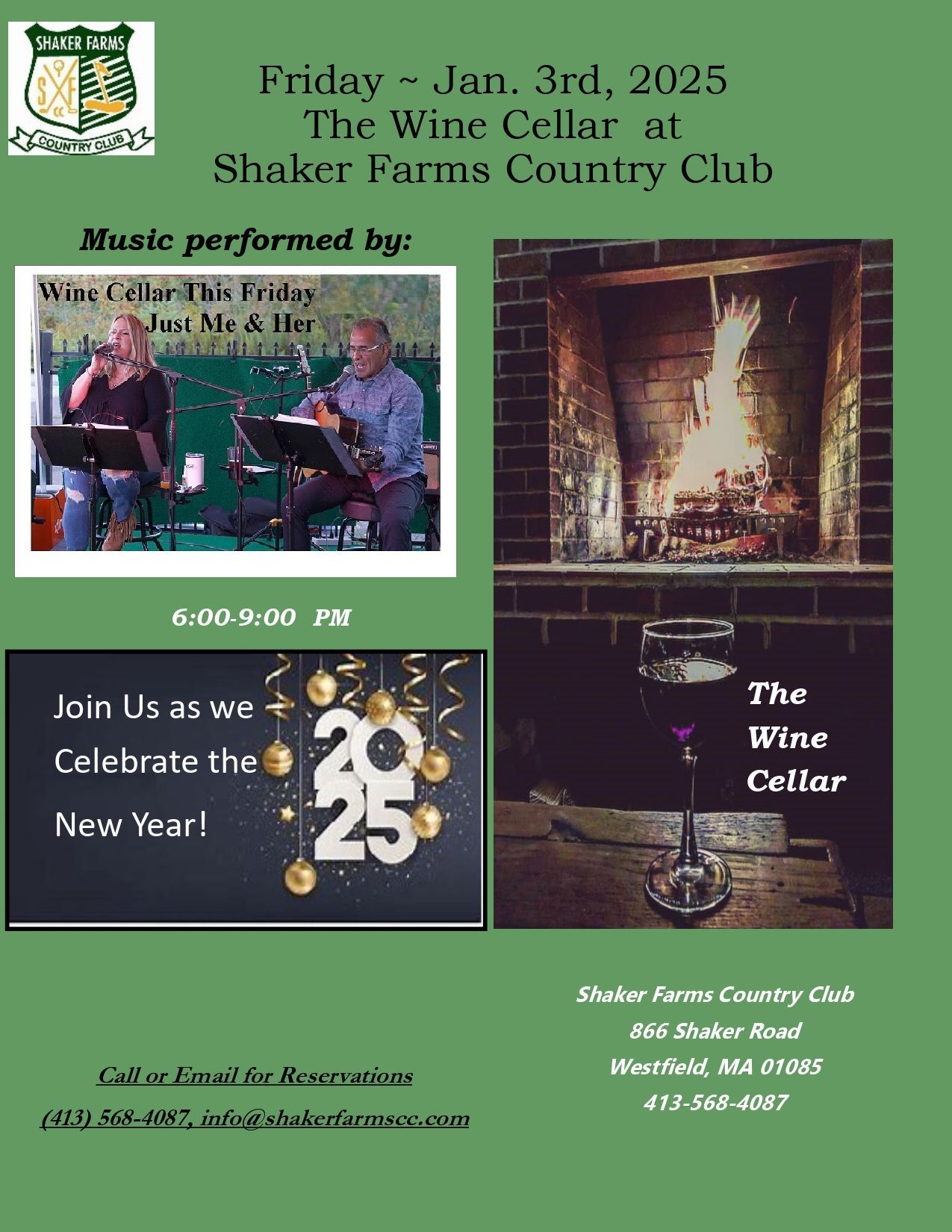 A poster for the wine cellar at shaker farms country club