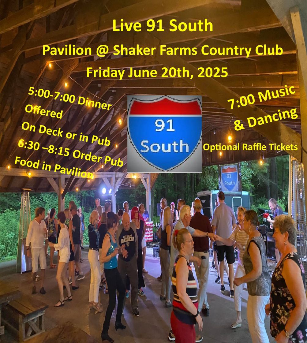 A group of people are dancing under a sign that says live 91 south