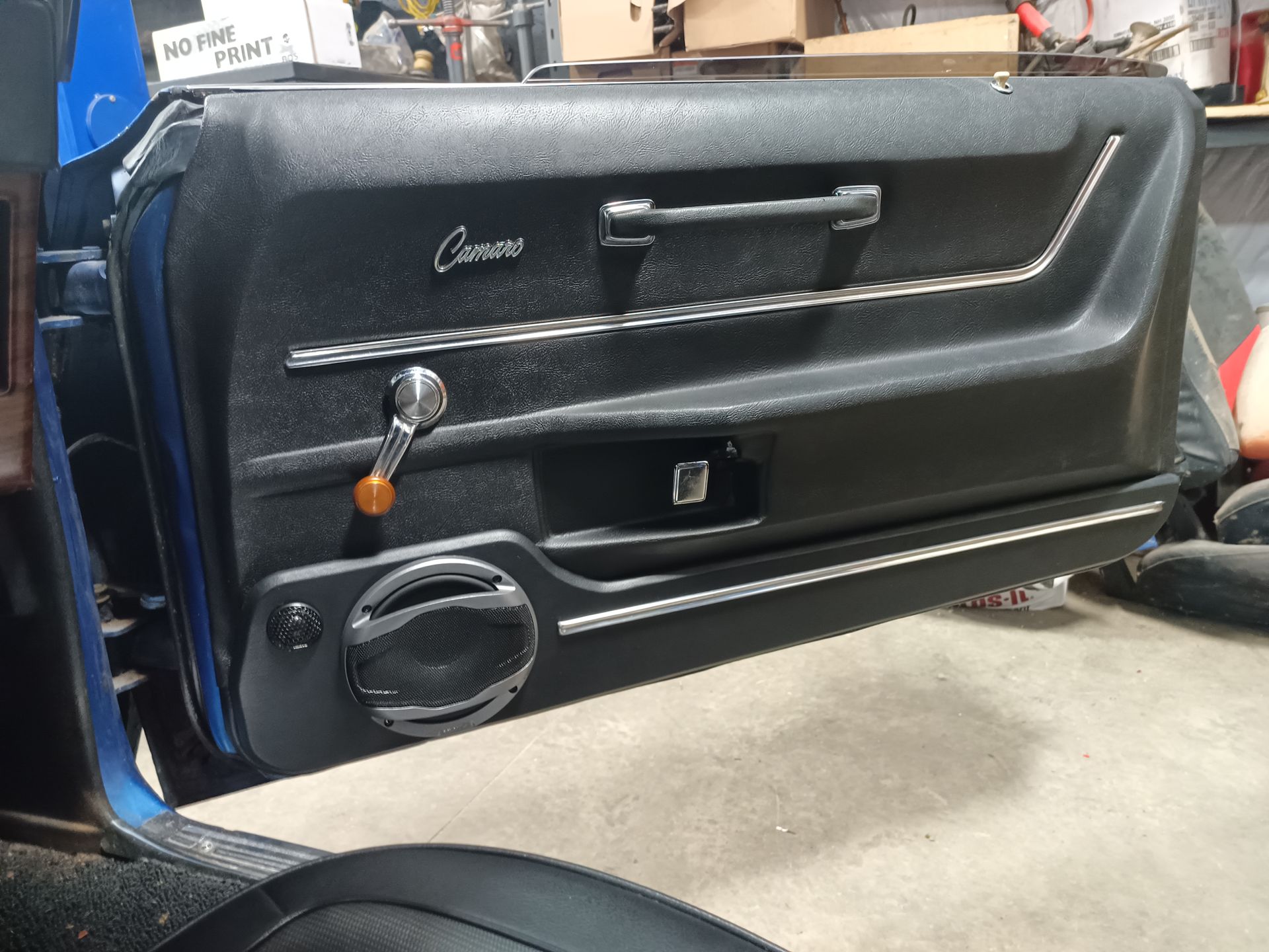 Black car door panel with 