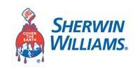 Sherwin-Williams logo: a paint can pouring red paint over the globe. Blue text reads