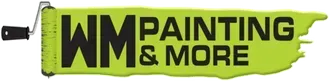 Logo of WM Painting & More. Black text on a green paint stroke. A paint roller is on the left.