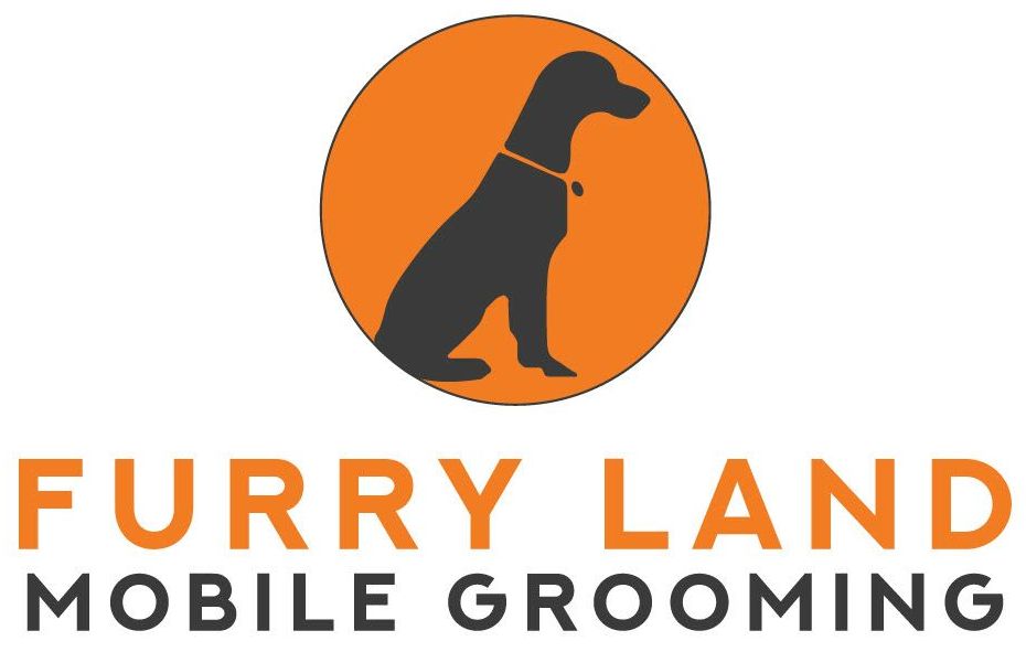 The logo for furry land mobile grooming shows a dog in an orange circle.