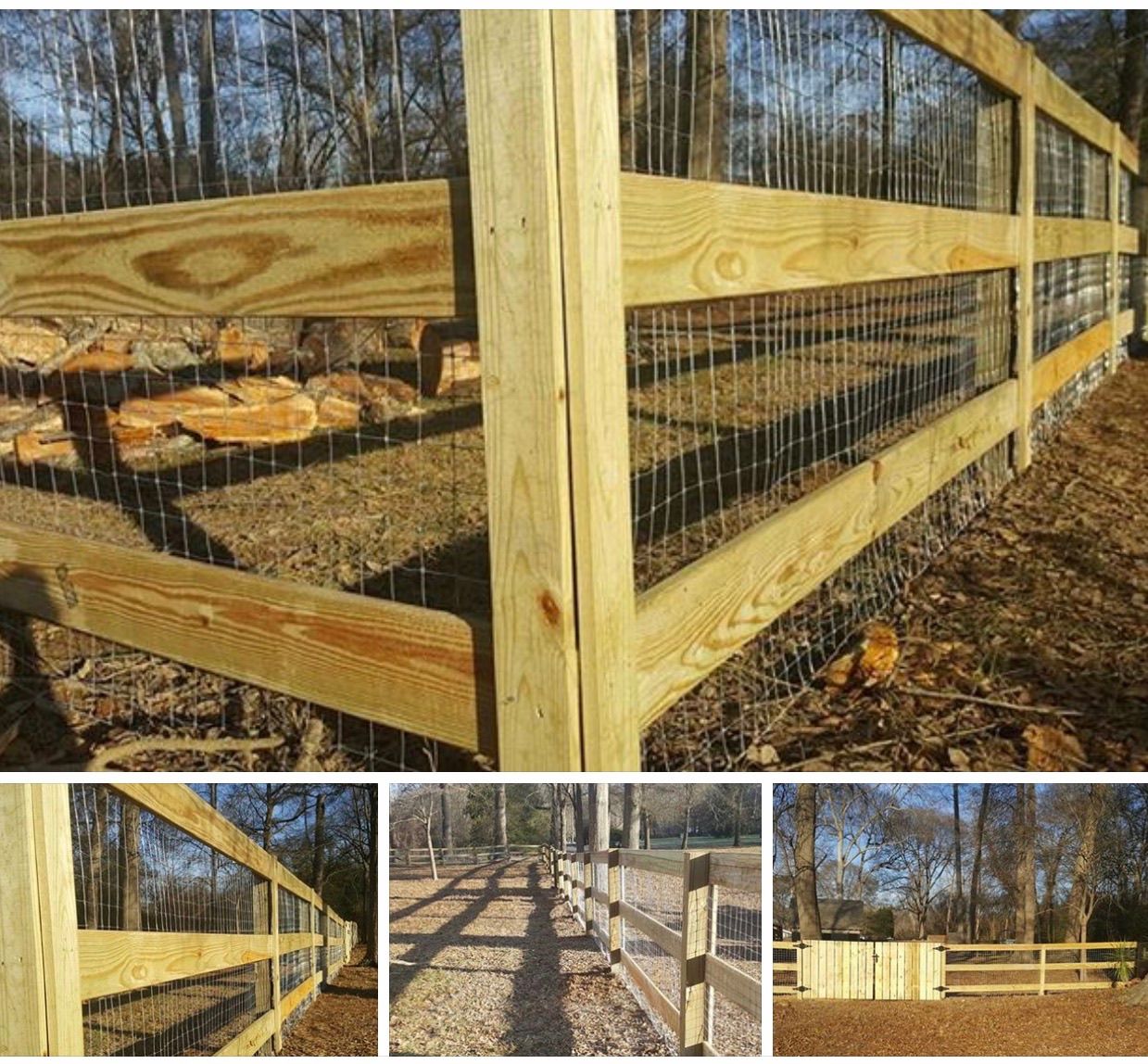 A wooden fence with a wire fence around it
