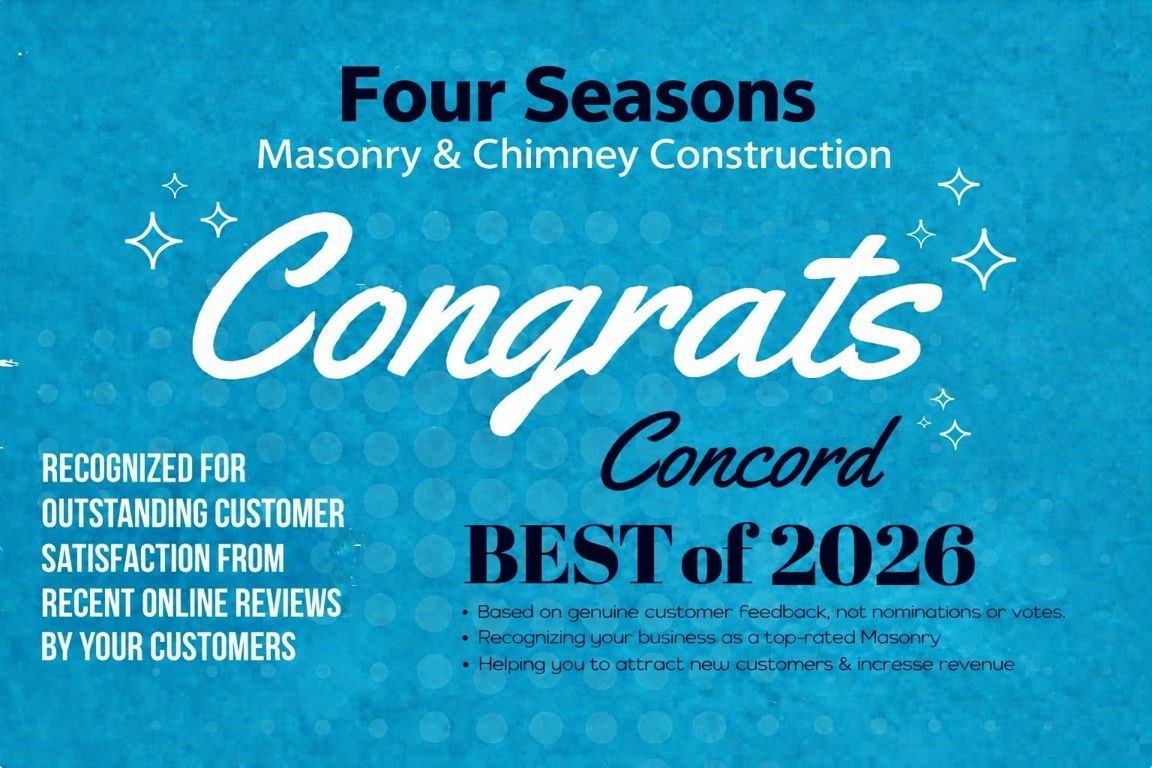 Blue award graphic for Four Seasons Masonry & Chimney Construction, congratulating Concord on Best of 2026.