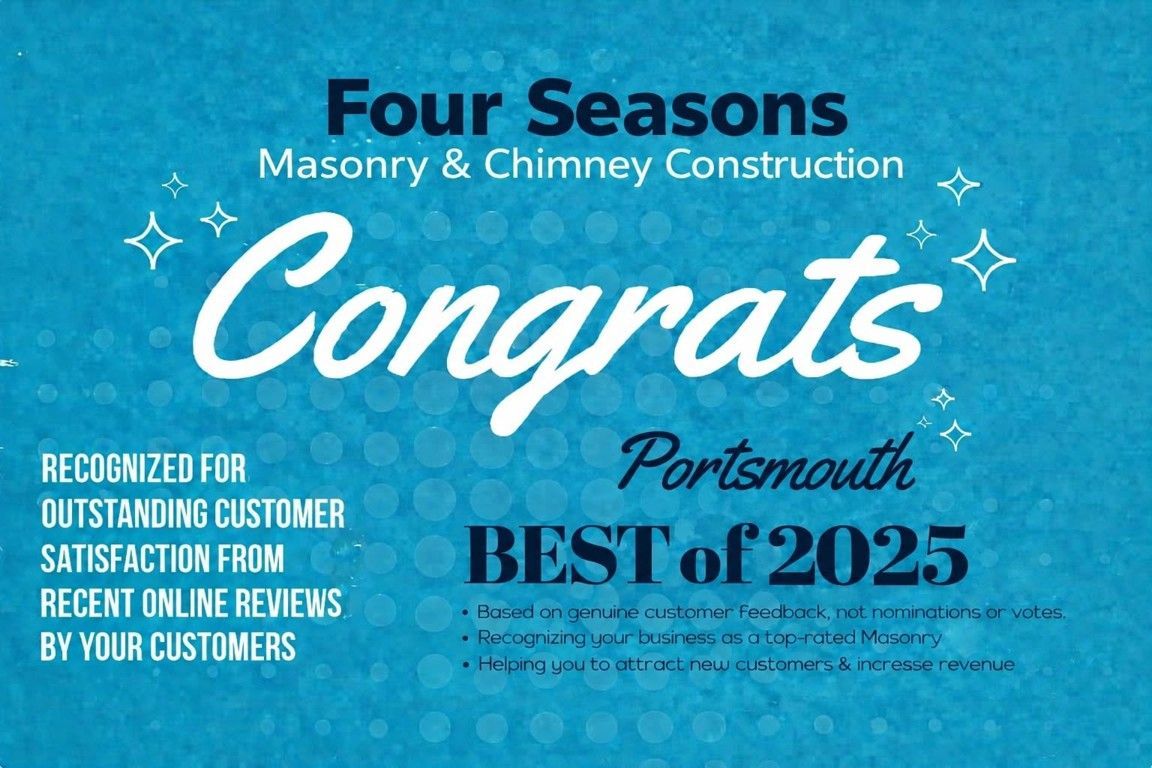 Four Seasons Masonry & Chimney Construction congratulated as Portsmouth Best of 2025 on a blue banner