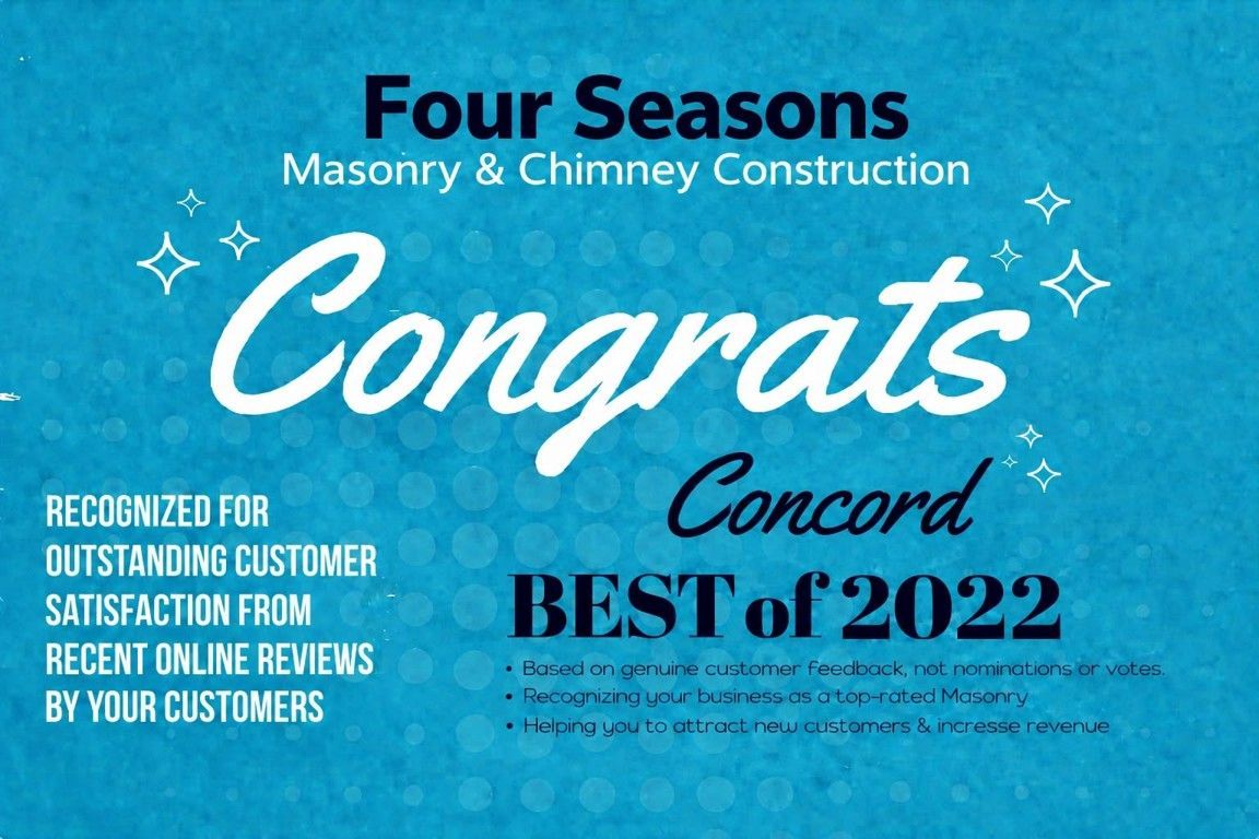 Blue award graphic for Four Seasons Masonry & Chimney Construction, congratulating Concord Best of 2022.