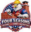 Logo of an eagle mason in a hard hat laying bricks for Four Seasons Masonry and Chimney Construction