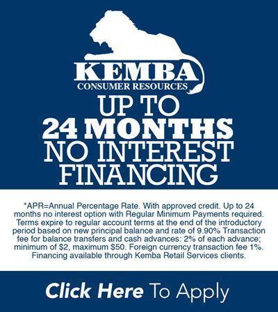 A kemba consumer resources advertisement that says 24 months no interest financing