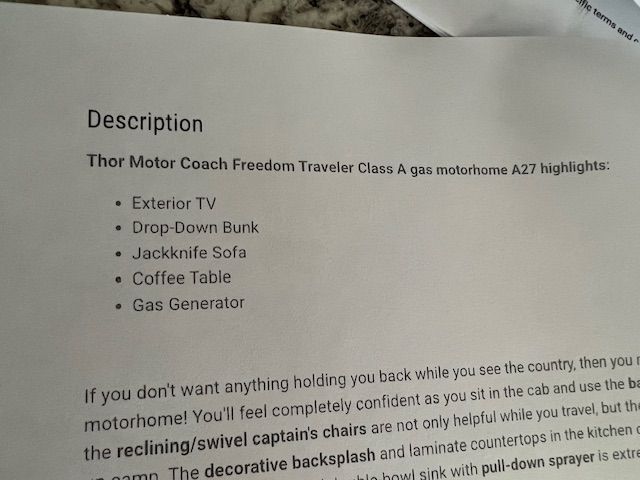 A piece of paper with the word description on it