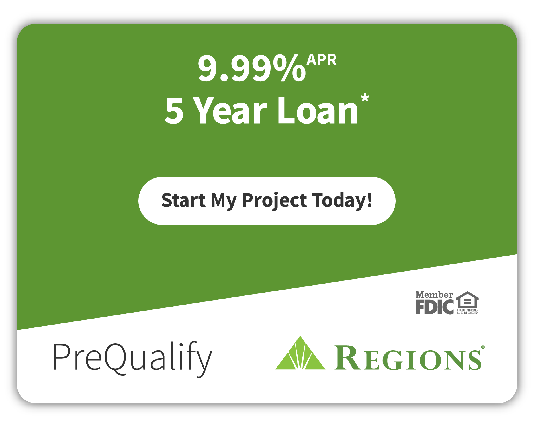 Regions Bank loan advertisement: 9.99% APR, 5-year loan.