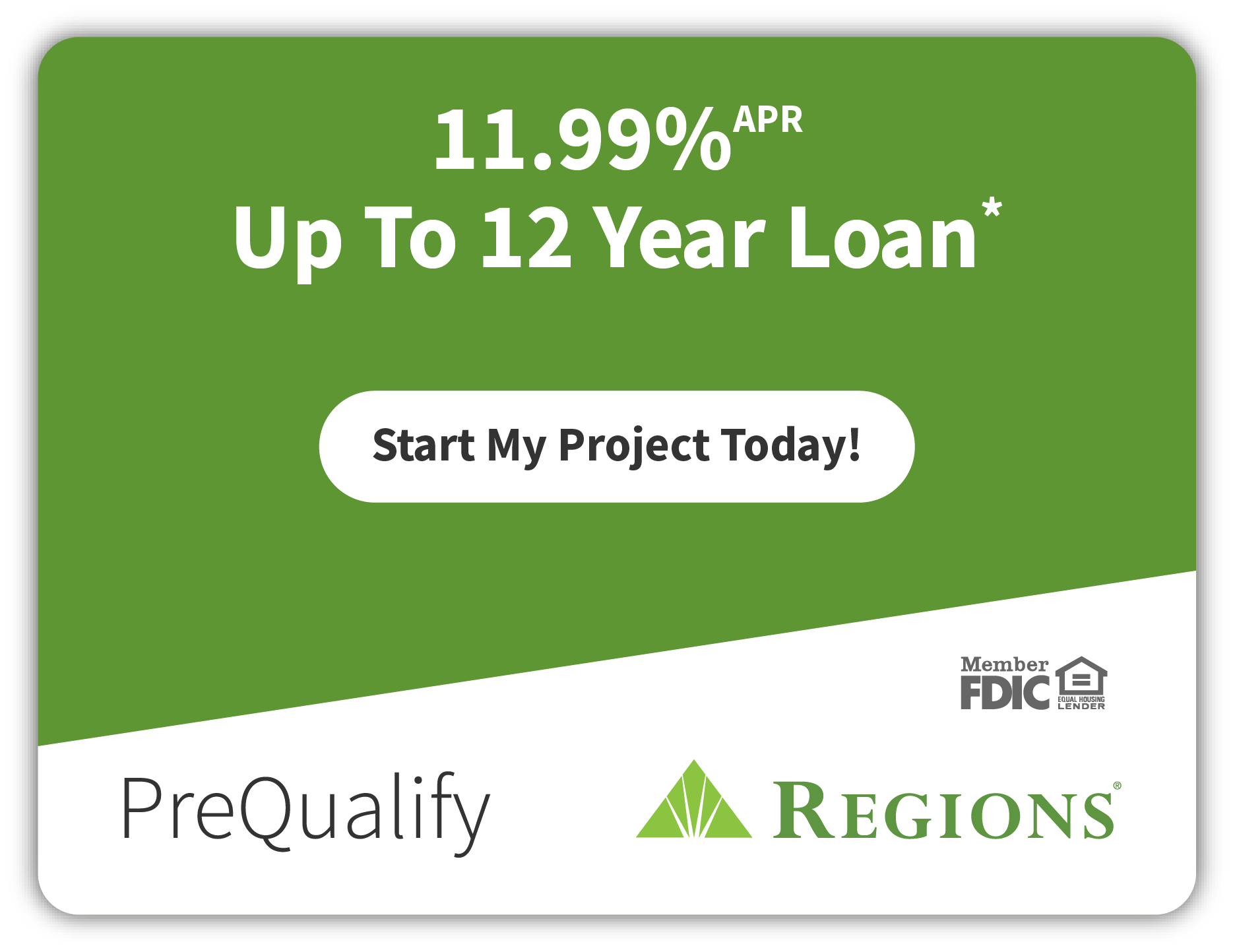 Ad for a Regions loan: 11.99% APR, up to a 12-year loan.