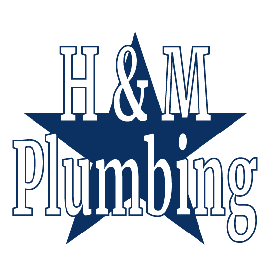 A logo for h & m plumbing with a blue star