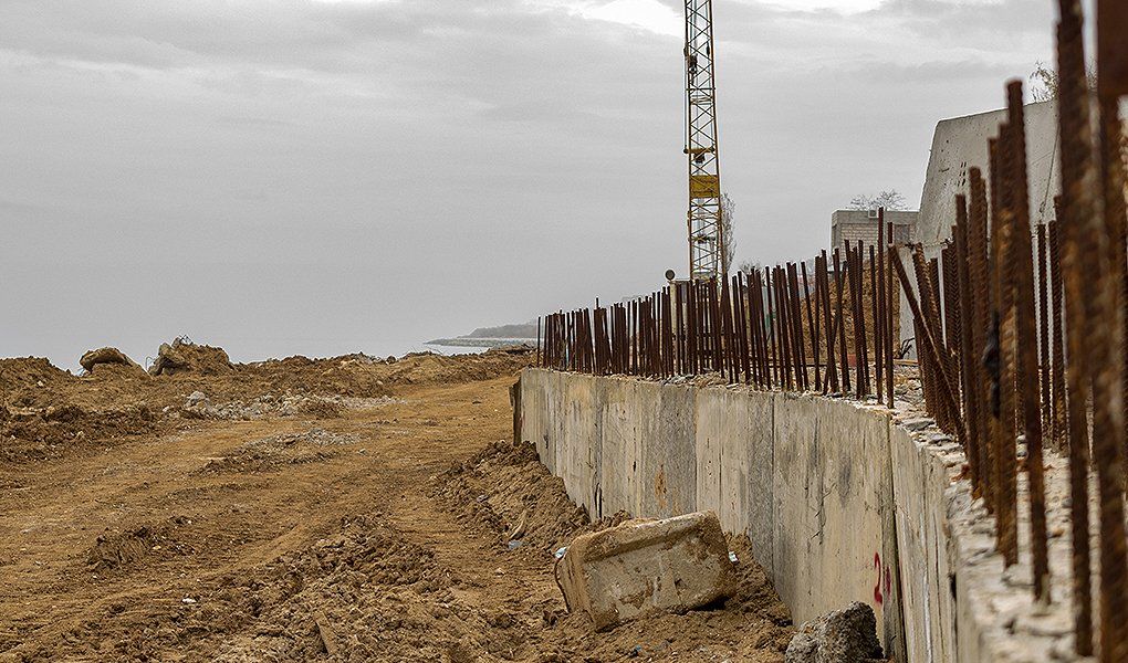 Seawall construction in progress